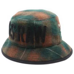 G-STAR RAW (ジースターロウ) ロゴデザイン チェック柄 バケットハット 帽子 ブラウン/グリーン