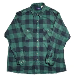 バッファローチェック ヘビーフランネルシャツ ファイブブラザー 厚手 ポケット 緑 黒 メンズ 古着 長袖
