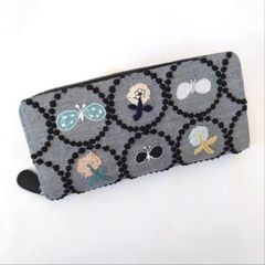 受注】forest tile ネイビー 本革ギャルソン長財布 ミナペルホネン