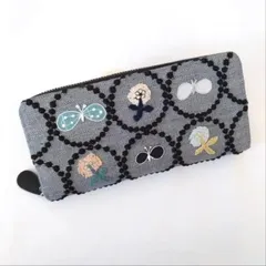 【受注製作】刺繍７つ・タンバリン ネイビー×ブラック 本革長財布 ミナペルホネン