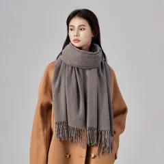 マフラー 秋冬 防寒 ユニセックス プレーン カシミヤ風 厚手 フリンジ ストール 高級感 おしゃれ マルチウェア