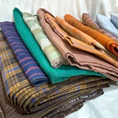 訳あり🍁 布 綿 ウール等 ストライプ チェック系 ハギレ布 まとめて ハンドメイドに D340