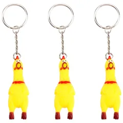 LIOOBO 3 パック 面白いキーホルダー大人 ソフトラバーキーホルダー スクイーズチキンのおもちゃ びっくりチキン おもちゃ ガーガーチキン 叫ぶチキン ミニ ラバーチキン 絶叫