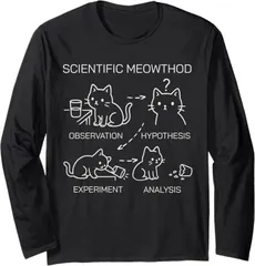 送料無料 100%コットン　面白い 科学 猫 先生 生 クール 長袖Tシャツ メンズ  レディース　かわいい　ユーモア　パロディ 柔らかい肌触り オシャレ 快適 丸襟 軽い  服 通勤 部屋着  春秋