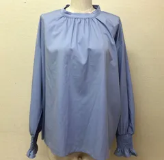 美品 N. ナチュラルビューティーベーシック 24AW シャーリングカフスブラウス スタンドネック プルオーバーブラウス ブルー M