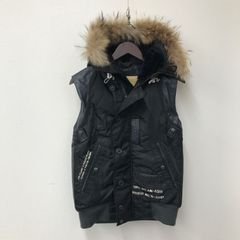 M11070 [AVIREX] 아빌렉스 후드 첨부 가죽 조끼 M 남성 6102024 보아 첨부 안솜 라쿤퍼 분리 가능 방한 가을 겨울 밀리터리