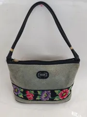 【中古】FEILER フェイラー ミニハンドバッグ グレー ワンショルダー 肩掛け 花柄 ロゴ コンパクト 上品 ブランド 収納 お出かけ レディース（し）