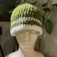 【クロシェハット】冬用　毛糸　ハンドメイド　クラッシャーハット　バケットハット　ニット帽　かぎ針