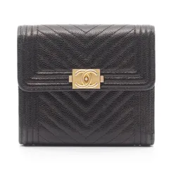 シャネル CHANEL 三つ折り財布 ボーイシャネル シェブロン Vステッチ A80734 ブラック キャビアスキン(グレインドカーフ) ボーイシャネル Vステッチ 三つ折り財布