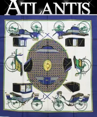 エルメス HERMES カレ90 大判スカーフ LES VOITURES A TRANSFORMATION 折畳み式幌の馬車 シルク100％ 青系 【72464】