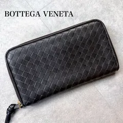 美品 BOTTEGA VENETA ボッテガヴェネタ ラウンドファスナー長財布 イントレチャート ダークブラウン レザー メンズ レディース ユニセックス a4