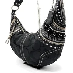 ?良品? COACH Y2K hobo studs signature black canvas leather shoulder bag コーチ エルゴ ショルダーバッグ