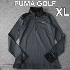 【PUMA GOLF】プーマゴルフ 秋冬 もこもこ 長袖ゴルフハーフジップシャツ XL ロゴマーク 裏起毛 ブラック レディース 大きいサイズ