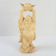 木彫仏像 布袋様 弥勒菩薩立像 天然木彫り 縁起物 仏教美術 置物