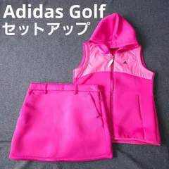 【Adidas Golf】アディダスゴルフ 秋冬 ダンボールニット生地 ベスト スカート 2点 セットアップ M ロゴマーク ピンク レディース もちもち素材
