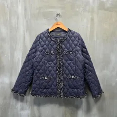 アンジク ツイード バイカラー ダック ダウン キルティングジャケット/レディース (S)/JP696/新品同様