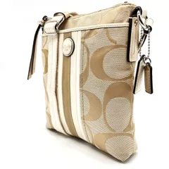 【良品】 COACH コーチ ショルダーバッグ トートバッグ ワンショルダーバッグ シグネチャー キャンバス レザー 革 ベージュ 肌色ホワイト 白色 キーホルダー ユニセックス 男女兼用 メンズ レディース
