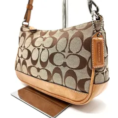 ✨良品✨ COACH コーチ ショルダーバッグ トートバッグ ワンショルダーバッグ シグネチャー キャンバス レザー 革 キーホルダー ベージュ 肌色 ブラウン 茶色 ユニセックス 男女兼用 メンズ レディース