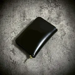 経年変化を楽しむ 総手縫い ミドルウォレット 大容量 本革 牛革 革財布 ラウンドファスナー YKK ブラック 黒