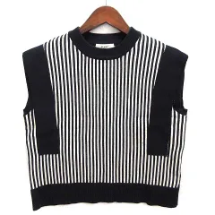 ビームスハート BEAMS HEART ストライプ ノースリーブ コットン ニット ベスト ブラック
