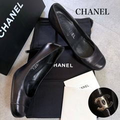 CHANEL ココマーク スクエアトゥ パンプス レザー 23.5cm ブラック