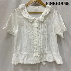 ピンクハウス フリル半袖シャツ フリルブラウス リボン white 綿100% M ガーリー レディース M ISItems【USED】【古着】【中古】50147294