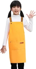 SCHOOL HERO 子供用 エプロン 幼稚園 保育園 小学生 低学年 高学年 ポリエステル100％ 撥水・防水加工肩紐サイズ調整可能 家庭科 調理実習 授業 料理 お菓子作り 工作 キャンプ (サニーオレンジ,  L（120～140cm）)