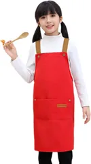 SCHOOL HERO 子供用 エプロン 幼稚園 保育園 小学生 低学年 高学年 ポリエステル100％ 撥水・防水加工肩紐サイズ調整可能 家庭科 調理実習 授業 料理 お菓子作り 工作 キャンプ (チェリーレッド,  L（120～140cm）)