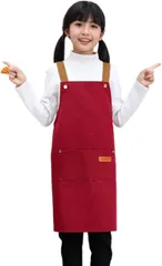 SCHOOL HERO 子供用 エプロン 幼稚園 保育園 小学生 低学年 高学年 ポリエステル100％ 撥水・防水加工肩紐サイズ調整可能 家庭科 調理実習 授業 料理 お菓子作り 工作 キャンプ (ルビーレッド,  M（80～120cm）)