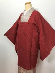 【中古】 Mサイズ 道行コート 正絹 赤茶の無地 最強配送