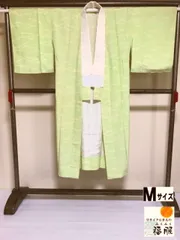 【中古】長襦袢 化繊 薄グリーン地に和笛模様 裄63 Mサイズ