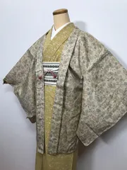 【中古】Mサイズ 羽織 正絹 生成り地に草花文様