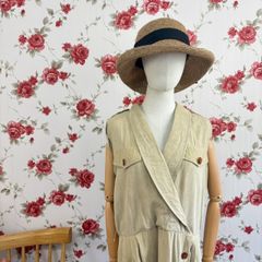 USA제 Kwai / 사파리풍 테일러드 칼라 원피스 베이지 / 민소매 / 트렌치라이크 디자인 / 밀리터리 / 80s레트로