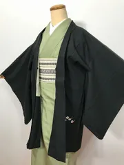 【中古】Sサイズ 羽織 化繊 黒地に梅文様