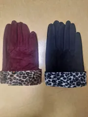 起毛 レディース 手袋 バーガンディ/ブラック 2セット 新品