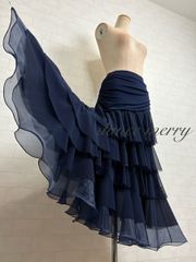 MERRY】新品 社交ダンス 豪華 スカート 紺 ネイビー ティアード