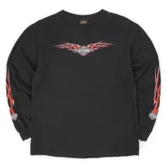 ハーレーダビッドソン HARLEY-DAVIDSON 00s 2000年代 L/S Tシャツ MADE IN USA アメリカ製 袖プリント フレイム トライバル ロンT ヴィンテージ 古着 ブラック 黒 L【中古】