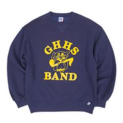 ラッセル RUSSELL 90s 90年代 プリント スウェット MADE IN USA アメリカ製 旧タグ カレッジ GHHS BAND バンド ブルドッグ ヴィンテージ 古着 トレーナー ネイビー / 紺 L【中古】