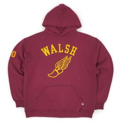 ラッセル RUSSELL 80s 80年代 カレッジプリント スウェットパーカー MADE IN USA アメリカ製 ウイングフット フロッキー 旧タグ ヴィンテージ 古着 メンズ パーカー バーガンディー / エンジ XL【中古】