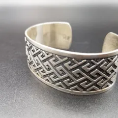 メキシコ 925 シルバー 雷紋 四角 渦巻 ヴィンテージ カフブレスレット 銀細工 装飾 バングル 39g TAXCO タスコ Y8-D