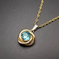 AVON トパーズブルー 夏色 米国 ヴィンテージ ロングペンダント ラウンド クラシックエレガント ネックレス コスチュームジュエリー Y8-H