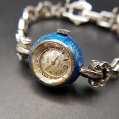 Atlanta Geneva Swiss ヴィンテージ 腕時計 手巻き ブルーエナメル ギロシェ マーカサイト装飾 ブレスレット 華奢 上品 エレガント Y23-Q