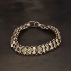 RA クラシック デザイン ドット 装飾 ベルトチェーン 925 シルバー ビンテージ ブレスレット 23g 銀細工 エレガント 9Y-Z