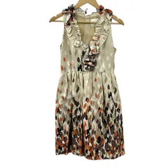 Kate spade(ケイトスペード) ワンピース サイズ4 S レディース美品  - ベージュ×オレンジ×マルチ ノースリーブ/ひざ丈/フリル