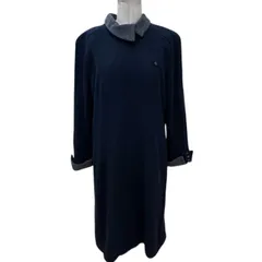 Leilian レリアン ワンピース ウール混 ネイビー×グレー 13+ 大きなサイズ