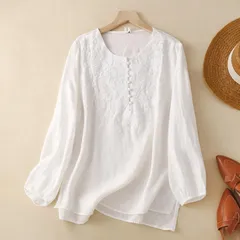 レディース 40代 即購入OK ブラウス 30代 トップス 綿麻シャツ 長袖 シャツブラウス プルオーバー シャツ チュニックシャツ 無地 コットン