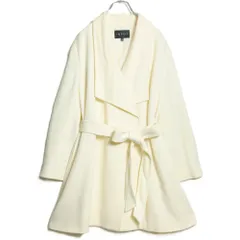 【美品】インディヴィ★上品なコート ガウンコート オフ白系 大きいサイズ48 ウール混♪無地 z16419