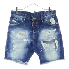 DSQUARED2 (ディースクエアード) ダメージデニム ダメージ加工 ハーフデニムパンツ ボタンフライ インディゴ