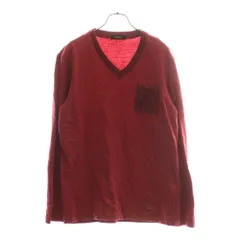 BURBERRY BLACK LABEL (バーバリー ブラックレーベル) ニットポケットデザイン フロントワンポイントロゴ刺繍 VネックロングスリーブTシャツカットソー ロンT レッド D1P02-501-14