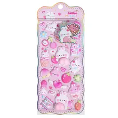 動物スクイーズシール 3D 立体マシュマロ風 ぷにぷにもちもち触感 デコレーションステッカー ストレス解消癒しグッズ 子供大人用 手帳スマホ対応 (BUJ-01)